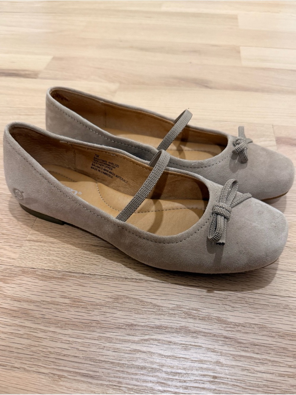 Suede Mary Jane Ballet Flats with Bow - Beige Taupe